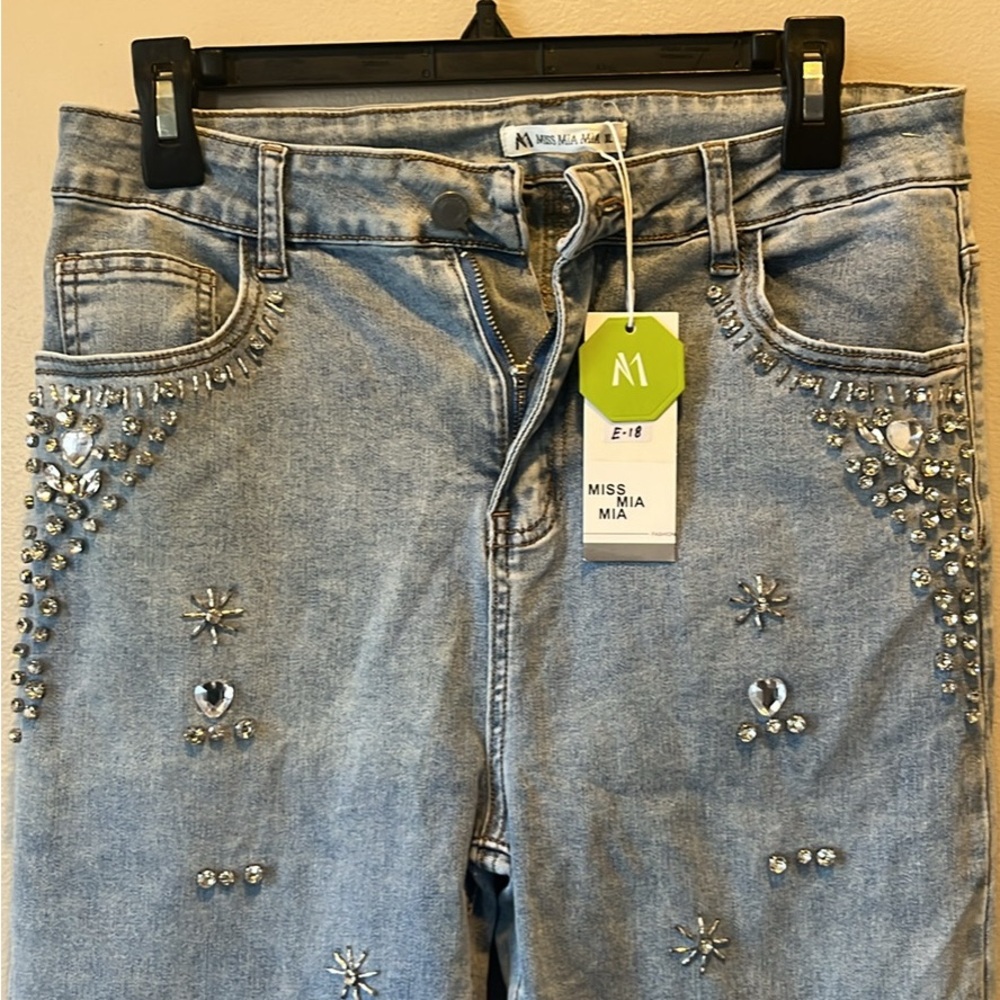 NWT Miss Mia Mia Embellished Rhinestone Sparkle Jeans Heart Crystal